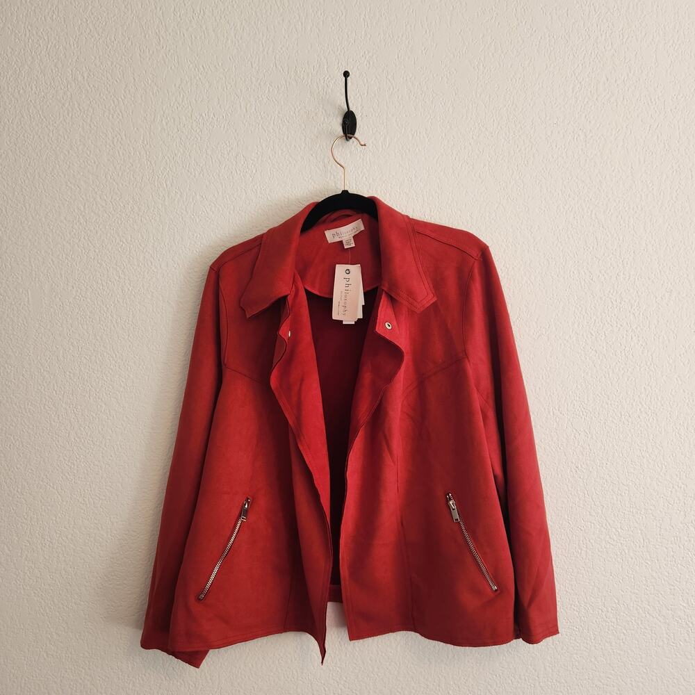 Philosophy Women's Size 1X Plus Size Zipper Accent Cool Red‎ Biker Jacket NWT